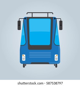 Tram streetcar blue front isolated vector illustration in flat style design