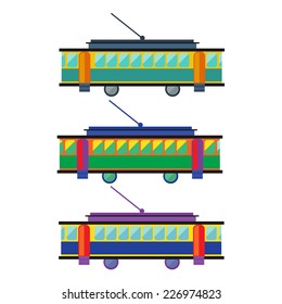 Tram, Streetcar Multicolored. Transportation Flat Icon. Vector