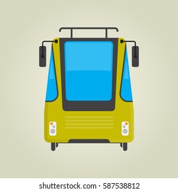 Tram streetcar yellow front isolated vector illustration in flat style design