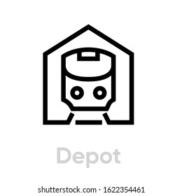 Tram and Subway Depot icon editable line. Public Urban symbol on white background