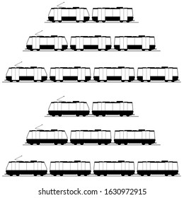 tram and train, transportation on white background