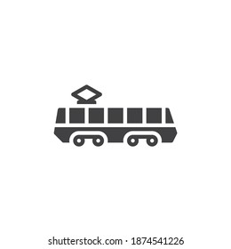 Icono vectorial del tren de tranvía. signo plano relleno para concepto móvil y diseño web. Icono de glifo del tranvía del acompañante. Símbolo, ilustración del logotipo. Gráficos vectoriales
