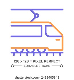 Tram two color line icon. Tramway train. Urban transport. Light rail vehicle. Modern streetcar bicolor outline symbol. Duotone linear pictogram. Isolated illustration. Editable stroke