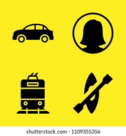 tram, user, car and kayak vector icon set. Sample icons set for web and graphic design