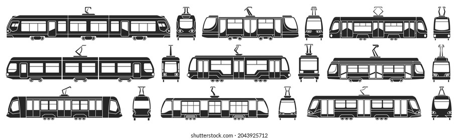 Tram vector black set icon. Vector illustration streetcar on white background. Isolated black set icon tram.