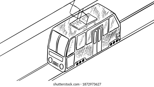 Tram vector illustration in hand drawn style