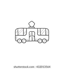 Ícone de esboço do vetor de bonde isolado no plano de fundo. Ícone de Bonde desenhado à mão. Ícone de esboço de bonde para infográfico, site ou aplicativo.