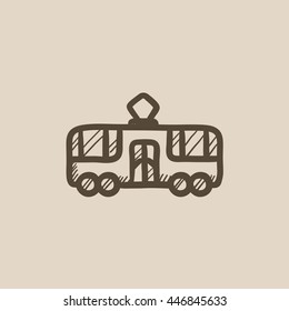 Straßenbahn-Vektorgrafik-Symbol einzeln auf Hintergrund. Handgezeichnete Straßenbahnsymbol. Straßenbahnskizze für Infografik, Website oder App.