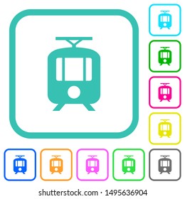 Tram vivid colored flat icons in curved borders on white background