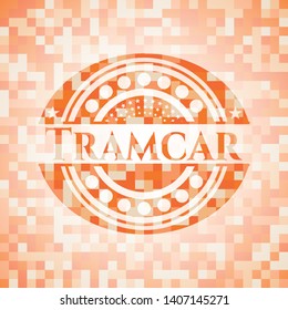 Tramcar abstract emblem, orange mosaic background