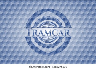 Tramcar blue polygonal badge. Vector Illustration. Detailed.