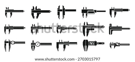 Trammel calipers icons set simple vector. Calibrated calipers. Construction control device