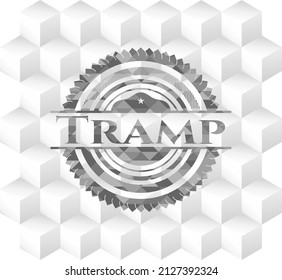 Tramp grey emblem. Vintage with geometric cube white background. 