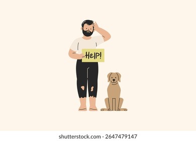 Ilustração de cão pobre homem sem-teto