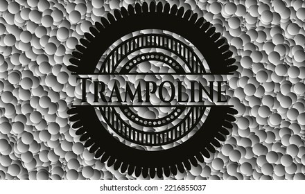 Bandera negra de Trampoline con fondo de burbujas grises. Ilustración vectorial. Detallado. 