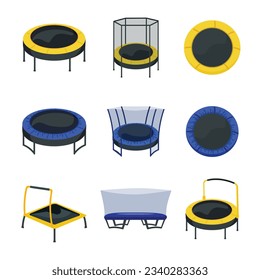 Trampoline icons set cartoon vector. Jumping park. Jump net