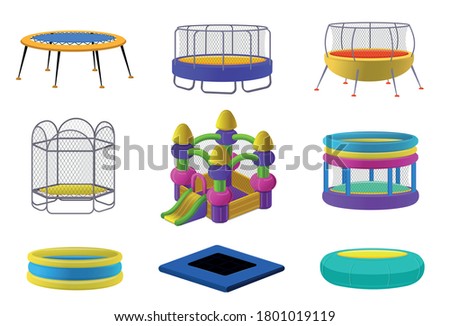 Similar – Image, Stock Photo Bungee jumping at trampoline. Little girl bouncing on bungee jumping in amusement park on summer vacations