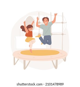 Trampoline isolated cartoon vector illustration. Indoor playground equipment, small trampoline in room, kids jumping up, family leisure time, children gymnastics, entertainment cartoon vector.