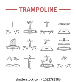 Trampoline jumping line icons. Acrobatics signs. Vector sports symbols.