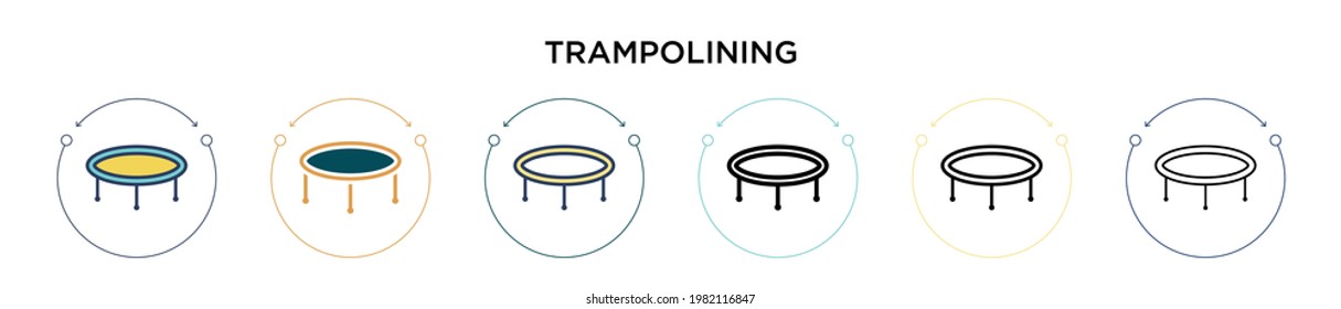 Trampolining icon in filled, thin line, outline and stroke style. Vector illustration of two colored and black trampolining vector icons designs can be used for mobile, ui, web