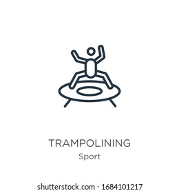 Icono de Trampolining. Icono de contorno lineal delgado aislado en fondo blanco de la colección deportiva. Signo vectorial de línea, símbolo para web y móvil