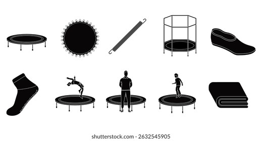 Trampolining Items Equipment Silhouette Illustration Vector Set