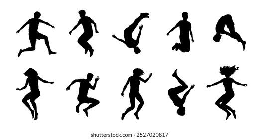 trampolining silhouettes on the white background