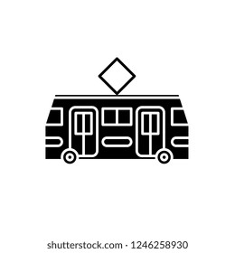 Tramway black icon, vector sign on isolated background. Tramway concept symbol, illustration 