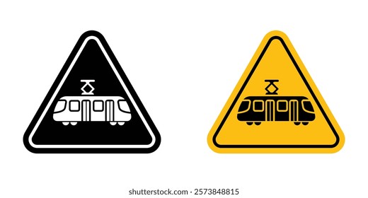 Tramway caution traffic sign vector in filled and 3 stroke weights