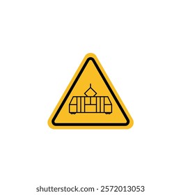Tramway caution traffic sign in yellow color