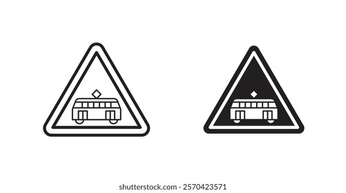 Tramway caution traffic vectors web signs set
