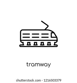 tramway icon. Trendy modern flat linear vector tramway icon on white background from thin line Transportation collection, outline vector illustration
