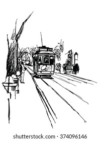 Tramway en lisboa - ilustración vectorial
