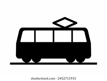 tranvía, un vagón, Pistas de tranvía, símbolo negro, icono de Vector