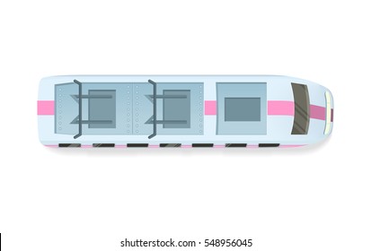 Tramway Top View Icon. Electric Speed Train Roof Flat Vector Illustration Isolated On White Background. City Ecologic Public Transport. For Game Environment, Urban Infographics, Logo, Web Design