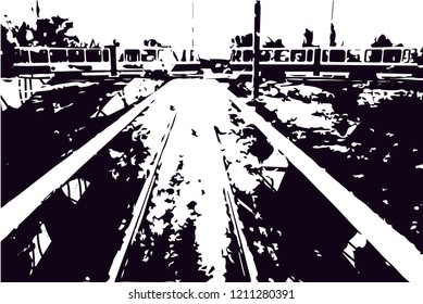 Tramway with two trams in park