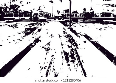 Tramway with two trams in park