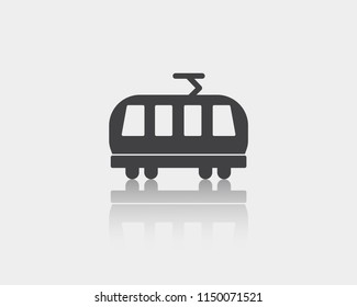 Tramway vector web icon isolated on white background with mirror reflection, EPS 10, top view