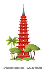 Tran Quoc Pagoda. Cartoon illustration of a tourist attraction in Hanoi isolated on a white background. Vector 10 EPS.