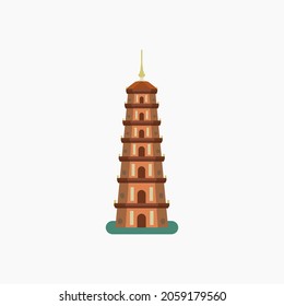 Tran Quoc pagoda. Flat vector illustration. 