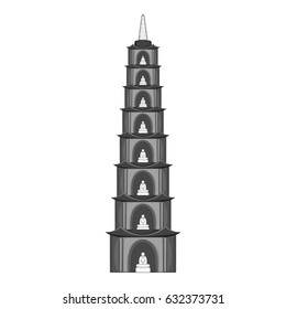 Tran Quoc Pagoda in Hanoi icon in monochrome style isolated on white background vector illustration