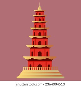 Tran Quoc Pagoda symbols of Vietnam. Cartoon illustrations. Vector 10 EPS.