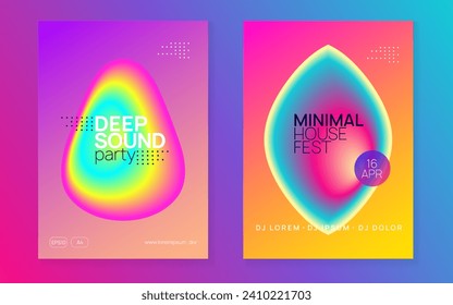 Trance Banner. Trendy House Poster. Wave Effect For Presentation. Elegant Background For Magazine Template. Dance And Carnival Concept. Pink And Blue Trance Banner