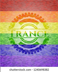 Trance emblem on mosaic background with the colors of the LGBT flag