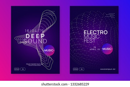 Trance event. Abstract discotheque cover set. Dynamic gradient shape and line. Neon trance event flyer. Techno dj party. Electro dance music. Electronic sound. Club fest poster. 
