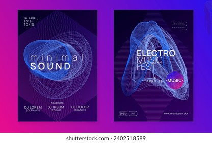 Trance event. Bright discotheque cover set. Dynamic gradient shape and line. Neon trance event flyer. Techno dj party. Electro dance music. Electronic sound. Club fest poster. 