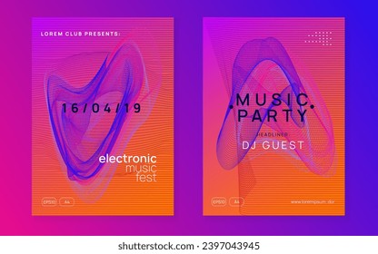 Trance event. Commercial concert banner set. Dynamic gradient shape and line. Neon trance event flyer. Techno dj party. Electro dance music. Electronic sound. Club fest poster. 