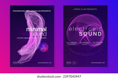 Trance event. Commercial concert banner set. Dynamic gradient shape and line. Neon trance event flyer. Techno dj party. Electro dance music. Electronic sound. Club fest poster. 