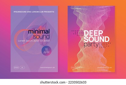 Trance event. Commercial concert invitation set. Dynamic fluid shape and line. Neon trance event flyer. Techno dj party. Electro dance music. Electronic sound. Club fest poster. 