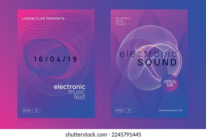 Trance event. Commercial discotheque brochure set. Dynamic fluid shape and line. Neon trance event flyer. Techno dj party. Electro dance music. Electronic sound. Club fest poster. 